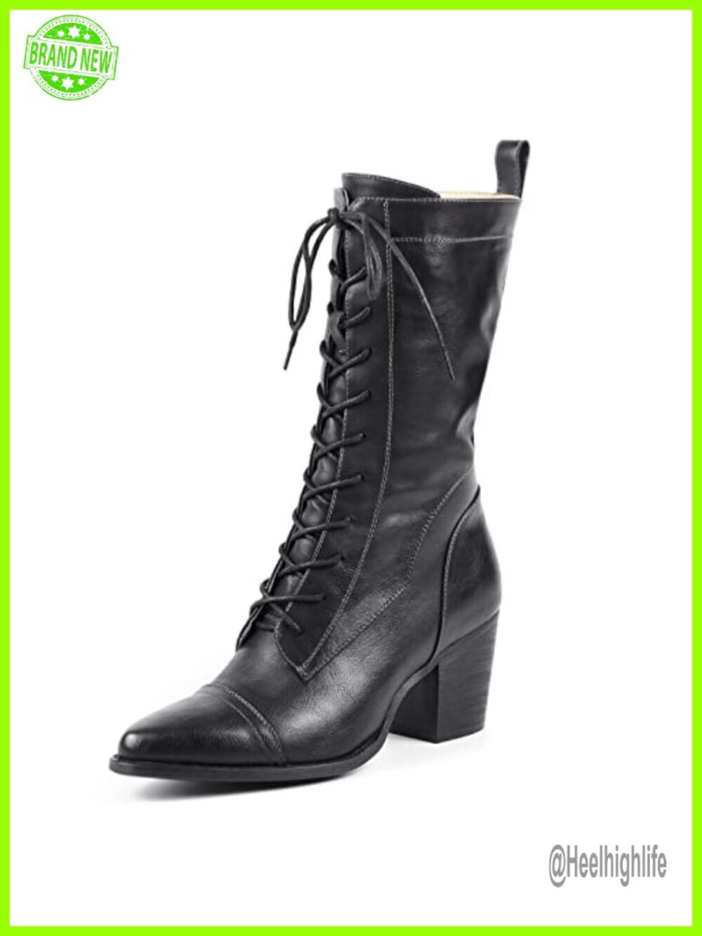Women's Mid-Calf Lace-Up Combat Boots PU Leather Faux Fur Zip Heeled